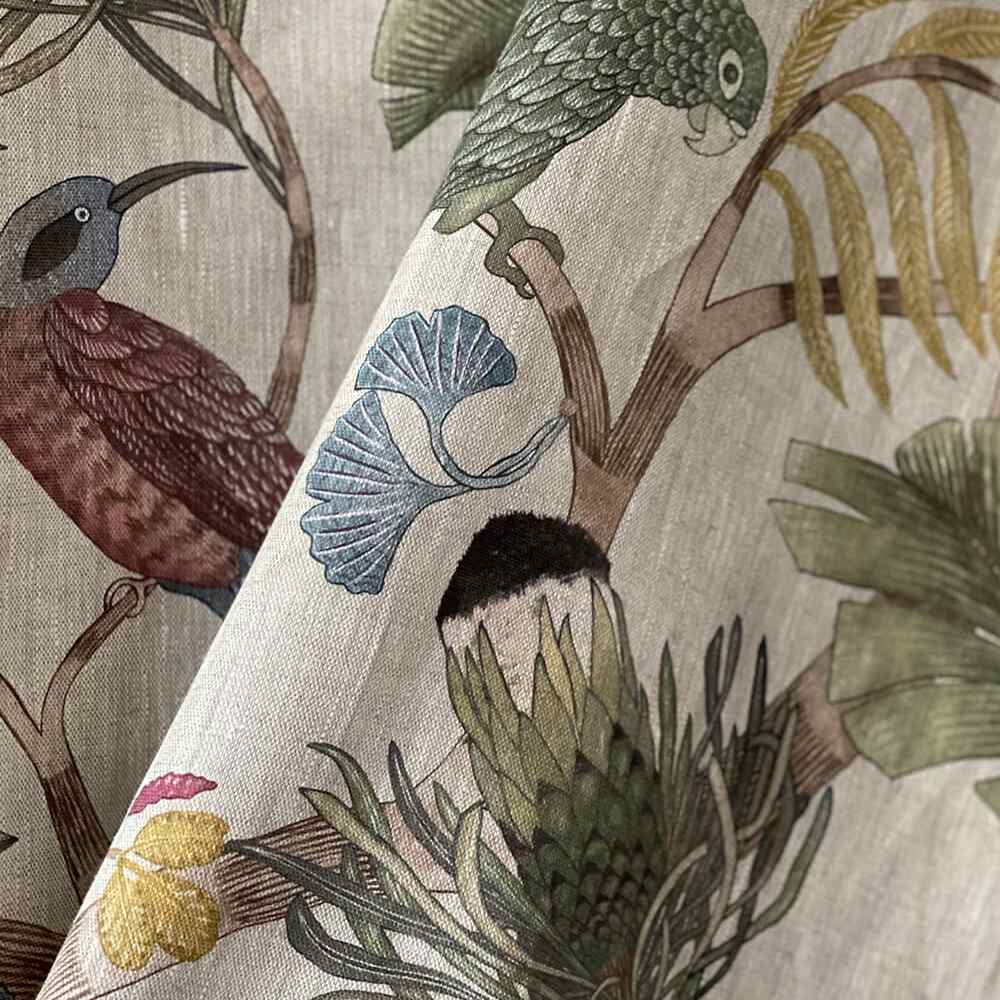Living Branches Pure Linen Fabric - Ivory, Soft Olive and Yellow - Jos ...