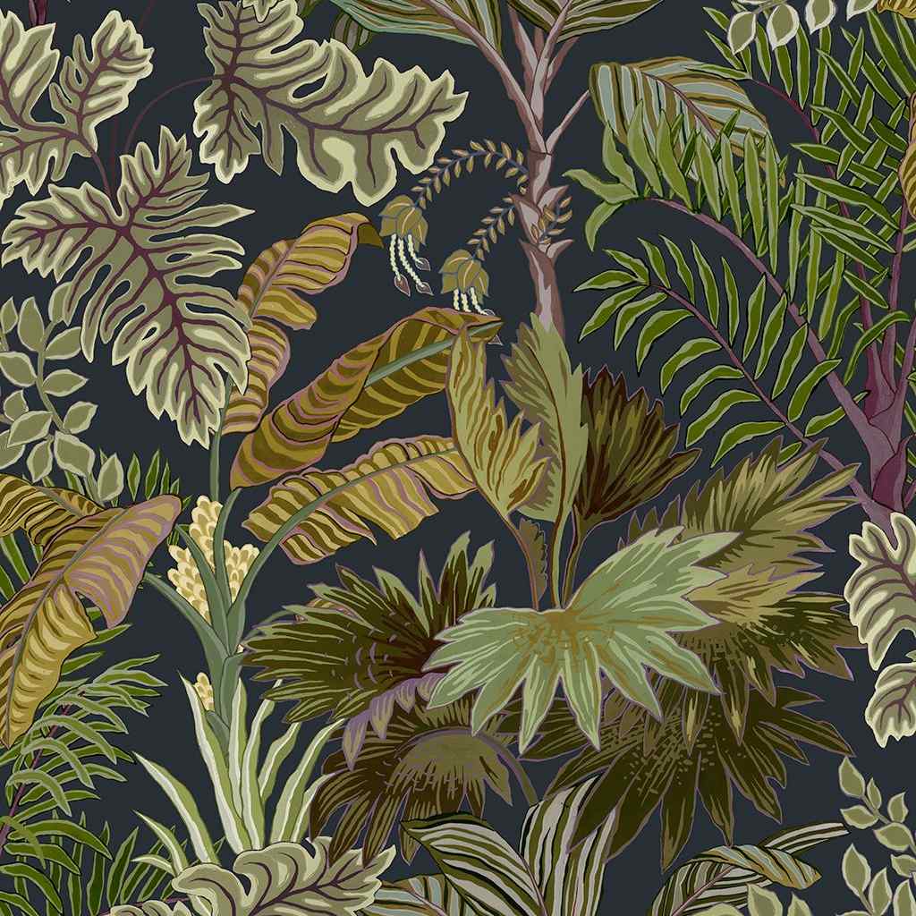 Palm Grove Wallpaper - Midnight & Green - Josephine Munsey – Lime Lace